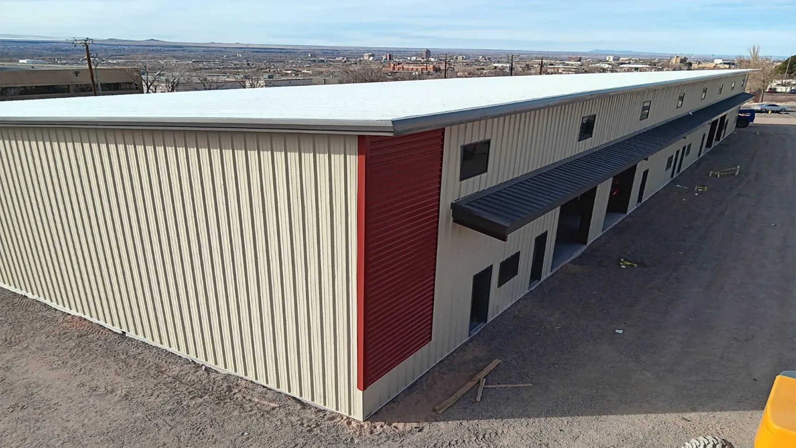 100x200 single-slope steel warehouse erected by Mountain State Construction in Albuquerque, New Mexico